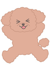 両手を上げてジャンプしているトイプードルのキャラクターの可愛いイラスト