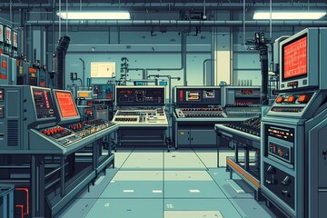 Modern Industrial Control Room: High-Tech Automation and Engineering in a Futuristic Workspace