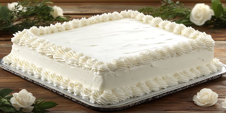 Elegant square cake adorned with buttercream frosting and delicate flower decorations