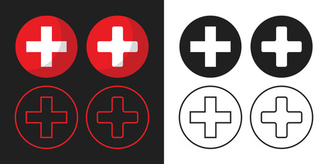 Red medical 2d in modern style on white background. Health insurance icon concept. Pharmacy concept. Isolated vector illustration