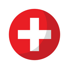 Medical white cross symbol in a red circle vector icon.