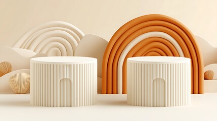 Minimalist display podiums for product showcasing with pastel backdrop design