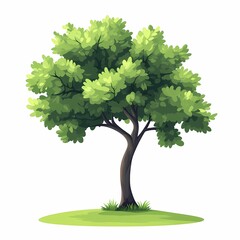 Eco-Friendly Tree Illustration: Green Leaves, Pure Nature & Tranquil Sunset Landscape
