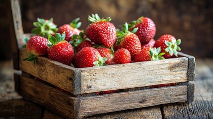 Fresh strawberries in wooden crate rustic farm to table healthy eating summer fruit delicious red berries 100