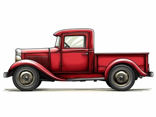 Classic Red Pickup Truck Illustration. Vintage Style Automotive Art for Vehicle Graphic and Nostalgic Imagery