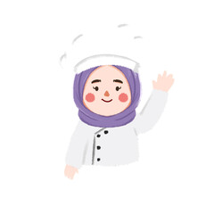 Smiling Muslim Chef in Toque Waving Hello