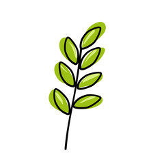 Simplified Line Art Sprig of Green Leaves with Bold Shadows