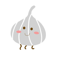 Adorable Gray Garlic Character with Tiny Legs, Smiling