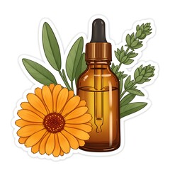 Calendula flower and essential oil dropper bottle with herbs