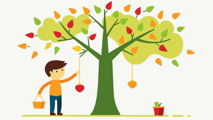 Gratitude Tree A child hanging leaves with written thank yous on a tree. Each leaf represents soing they are grateful for promoting gratitude and positive thinking.