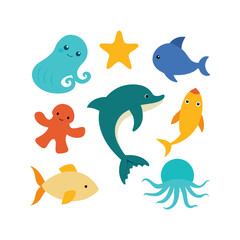 Naklejka premium set of funny cartoon sea animals