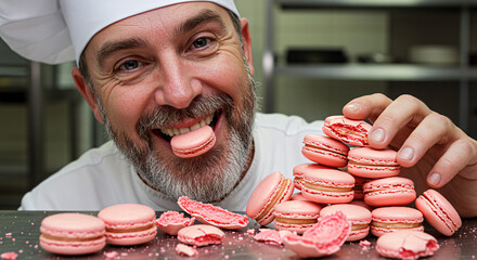 Failed macaron shells becoming chef's snack
