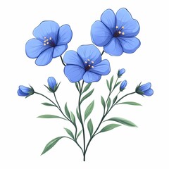 Fototapeta premium Beautiful Blue Botanical Flower Illustration: Vibrant Digital Artwork Design with Floral Patterns and Green Leaves