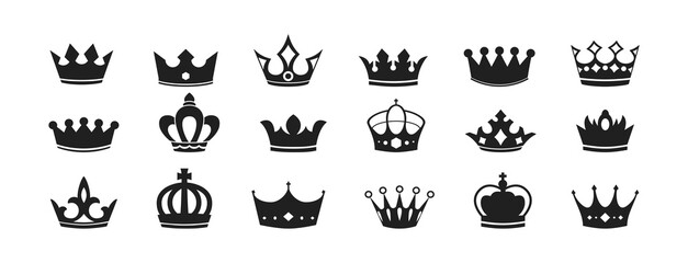 Big collection quolity crowns. Crown icon set. Collection of crown silhouette. 