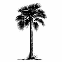 Palm Tree Silhouette: Tropical Plant and Exotic Foliage in Black and White Botanical Illustration