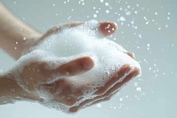 Fototapeta premium Cleaning hands with soap. The concept of maintaining cleanliness and hygiene