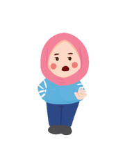 Displeased Cartoon Girl in Pink Hijab and Blue Sweater