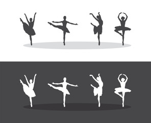 Ballerina silhouette Dancers isolated on white and black background. Vector female ballet dancers.
