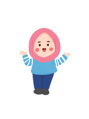Cheerful Cartoon Girl in Pink Hijab and Blue Sweater