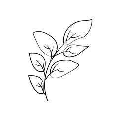 Minimalist Line Art: Delicate Branch with Five Elliptical Leaves