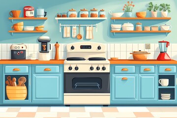 Modern Kitchen Interior Design with Sleek Appliances and Cozy Open Shelves