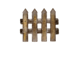 Miniature Rustic Picket Fence, Translucent Brown, Isolated