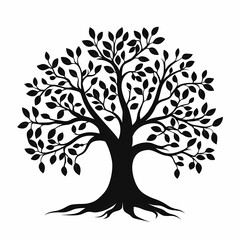 Obraz premium Black Tree Silhouette Illustration: Nature, Leaves, and Roots in Eco-Friendly Vector Art Design
