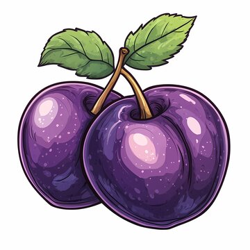 purple plums with green leaves clip art preview