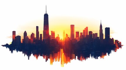City Skyline Sunset: Vibrant Urban Landscape Reflection and Iconic Architecture