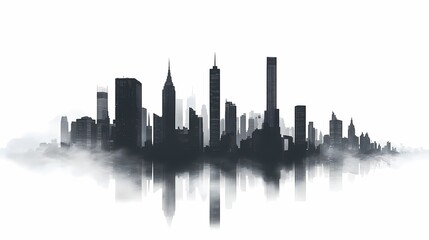 Naklejka premium Futuristic Monochrome Cityscape Skyline Silhouette: Skyline Art and Photography