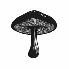 Black and White Mushroom Illustration: Organic Fungi in Detailed Silhouette - Perfect for Culinary Uses and Healthy Eating