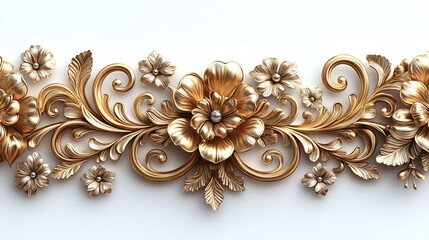 Golden scrollwork border intricate detailing isolated against a clean white backdrop for a vintage inspired effect
