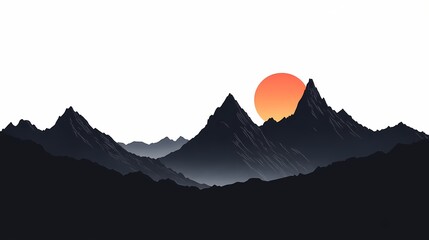Serene Mountain Silhouette at Sunset: Nature's Minimalist Scenic View for Travel and Adventure