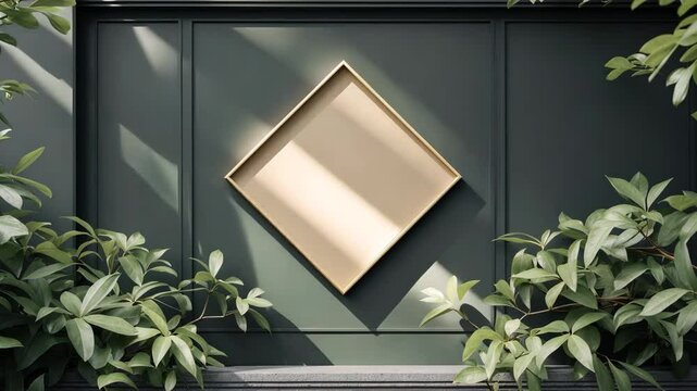 Metallic diamond logo showcased. Golden sign on storefront wall on the street.