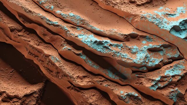 Abstract backdrop of metallic orange rust texture grunge. Close-up perspective of a coarse brown rock surface. Light brown clay soil pattern. Decomposed wood. Elements of this video supplied by a