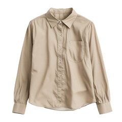 A Lightweight Long Sleeve Cotton Blouse in Beige Isolated on Transparent Background