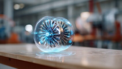 Holographic jet engine model on table.