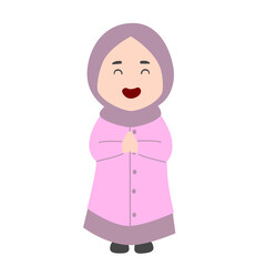 Joyful Cartoon Girl in Lavender Hijab and Abaya, Hands Clasped