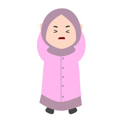 Frustrated Cartoon Woman in Hijab Covering Ears