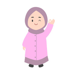Playful Wink and OK Sign: Cartoon Girl in Lilac Hijab and Abaya