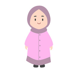 Smiling Girl in Lavender Hijab and Abaya, Cute Cartoon Illustration