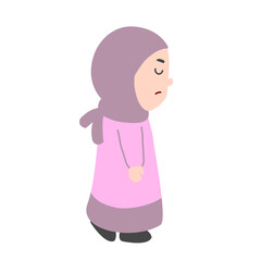 Sad Young Girl in Lavender Hijab and Dress, Side Profile Illustration