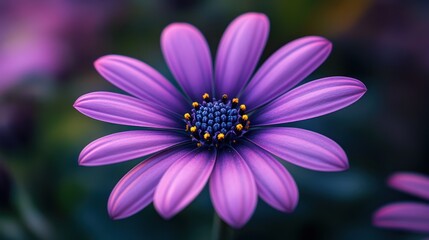 Fototapeta premium Purple Osteospermum blossom, garden closeup, bokeh background, floral design