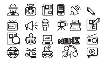 a set of journalism themed icons 