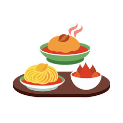 Delicious noodle with spoon vector art illustration