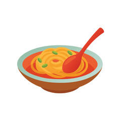 Delicious noodle with spoon vector art illustration