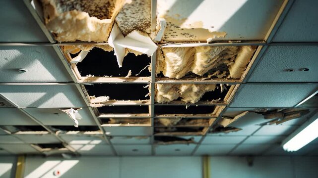 Low Angle View of a Worn and Damaged Ceiling