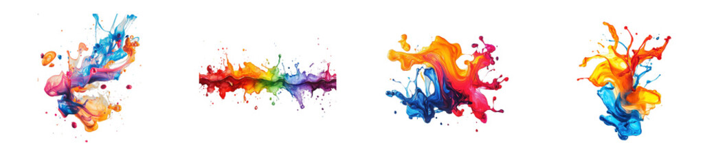Vibrant paint splashes creation colorful environment. Cut out set