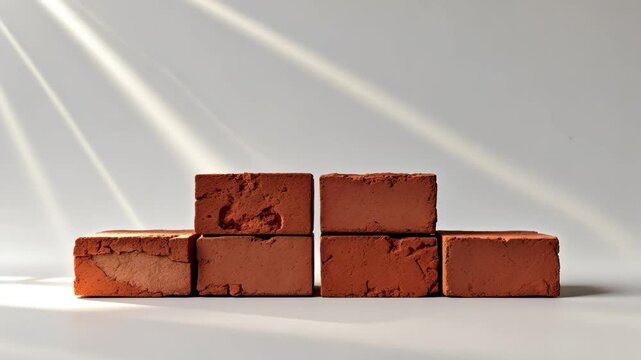 Red bricks contrasted with a backdrop. Sturdy clay bricks used for construction.