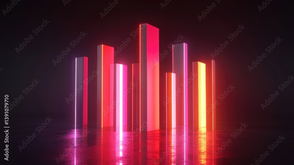 Poster an artistic representation of a d bar chart with glowing bars and dynamic lighting effects, emphasiz